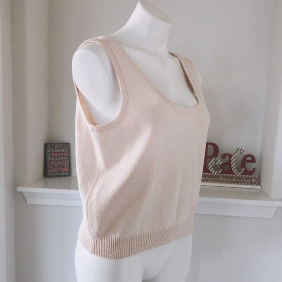 St. John Basics Knit Top Sleeveless Square Neck Sweater Cream white Size L - Picture 3 of 10